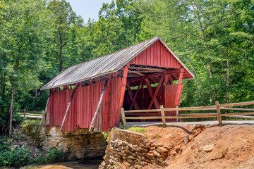 Fototapeta na wymiar Campbells Covered Bridge - Constructed in 1909 near Landrum, Campbell’s Covered Bridge is the only remaining covered bridge in the State of South Carolina. 