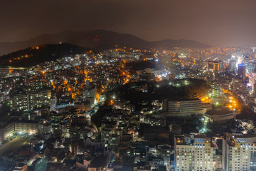 Night aerial view of the Busan cityscape from Busan Tower