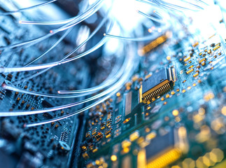 Fiber optics carrying data to computer hardware