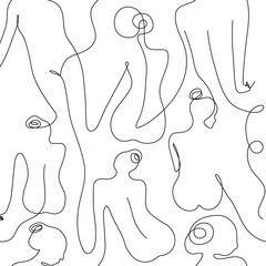 Nahtloser Hintergrund mit Frauenkörpern ein Linienstil. Stilisiertes Muster der weiblichen Überlegenheit. Modernes bedruckbares Design