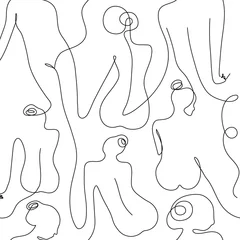 Tapeten Eine Linie Nahtloser Hintergrund mit Frauenkörpern ein Linienstil. Stilisiertes Muster der weiblichen Überlegenheit. Modernes bedruckbares Design
