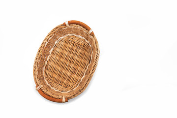 Wicker basket for serving isolated on white background