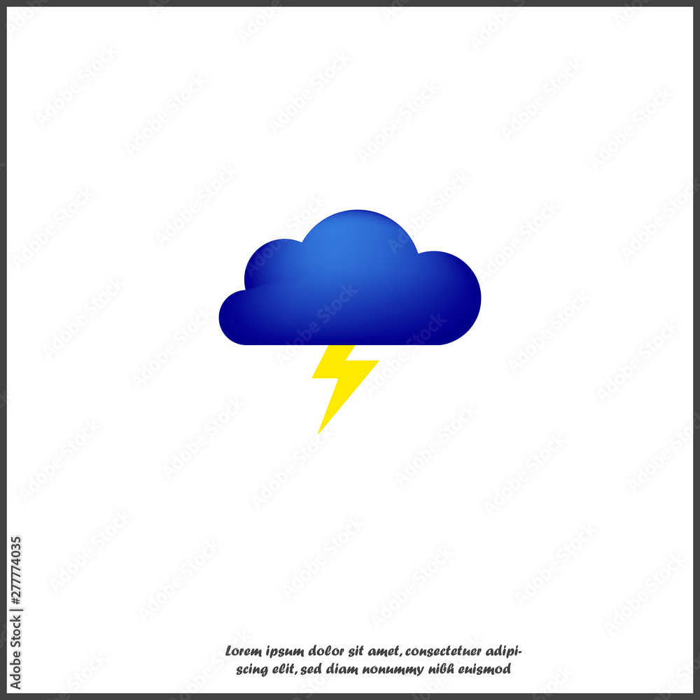 Poster vector cloud and lightning icon. symbol of thunderstorms and bad weather on white isolated backgroun