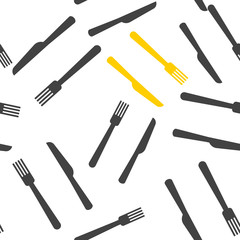 Fork and knife vector icon. Symbol eat seamless pattern on a white background.