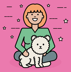 young woman with little dog adorable mascot