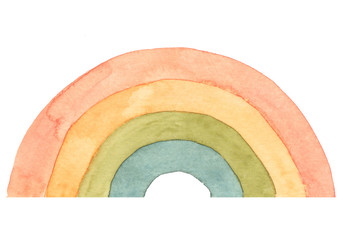 Watercolor hand drawn abstract rainbow in warm colors palette isolated on white background