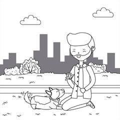 Boy with dog cartoon design