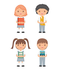 cute little students group characters