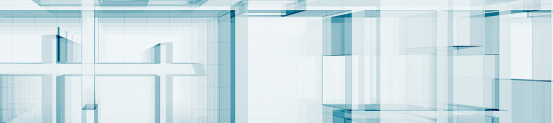 Blue glass contemporary 3d rendering