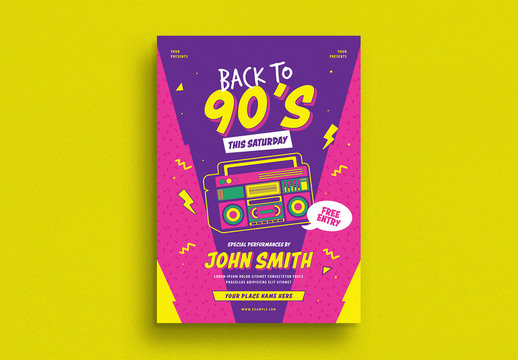 Retro Music Event Flyer Layout with Graphic Elements
