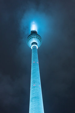 Germany, Berlin, Illuminated Television Tower At Night