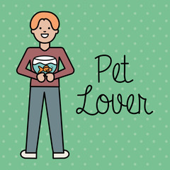 young man with ornamental fish in aquarium