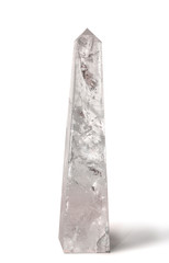 Beautiful cut white quartz obelisk stone isolated on white background