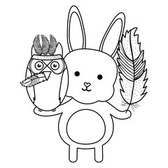 owl bird and rabbit with feathers hats bohemian style