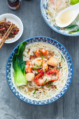 Bee hoon or bihun soup top view flat lay