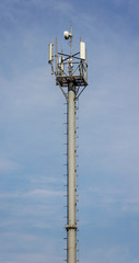 Fototapeta na wymiar tower with cellular antennas and radio against the sky