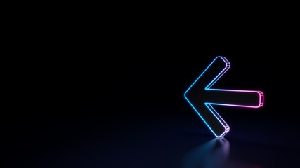 3d glowing neon symbol of symbol of arrow left isolated on black background