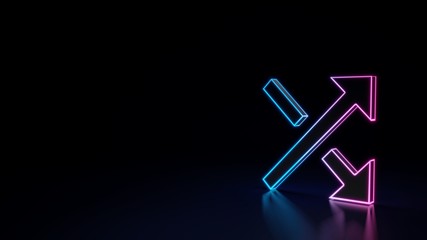 3d glowing neon symbol of symbol of diagonal arrows  isolated on black background