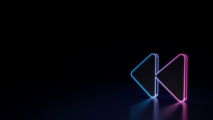 Fototapeta premium 3d glowing neon symbol of symbol of backward isolated on black background
