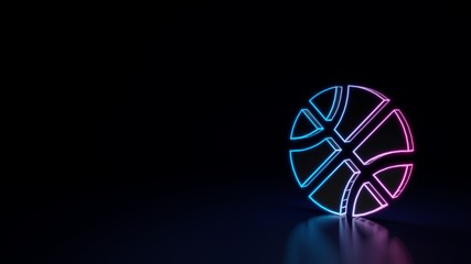 3d glowing neon symbol of symbol of basketball ball isolated on black background