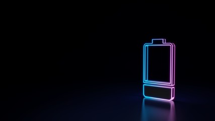 3d glowing neon symbol of vertical symbol of one third charged battery  isolated on black background