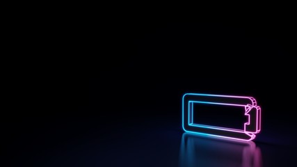 Obraz na płótnie Canvas 3d glowing neon symbol of horizontal symbol of battery empty isolated on black background