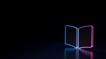 3d glowing neon symbol of symbol of book open isolated on black background