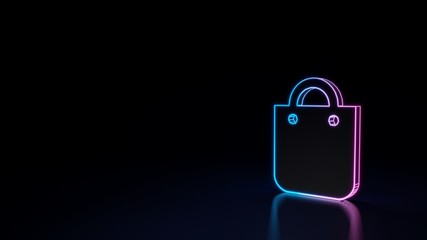 3d glowing neon symbol of symbol of bag isolated on black background