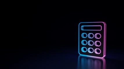 3d glowing neon symbol of symbol of calculator isolated on black background
