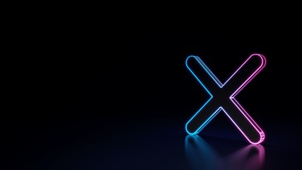 3d glowing neon symbol of symbol of cancel isolated on black background