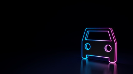3d glowing neon symbol of symbol of car isolated on black background