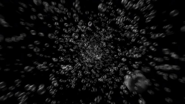 3d render beautiful motion through the underwater bubbles cloud on black and white backgrounds. Seamless loop 3d animation of fast flowing bubbles mass. 4k Ultra HD 3840x2160.