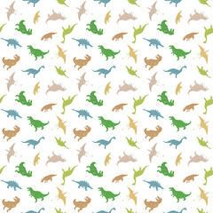Dino Seamless Pattern, Cute Cartoon Hand Drawn Dinosaurs Doodles Vector Illustration