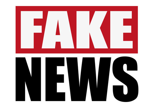 Etiqueta de noticias falsas sobre fondo blanco.