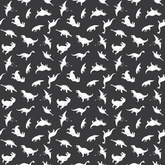 Dino Seamless Pattern, Cute Cartoon Hand Drawn Dinosaurs Doodles Vector Illustration