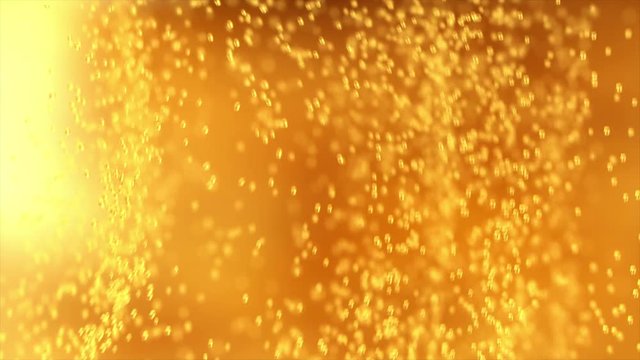 3d Render Of Fine Bubbles Rising In A Glass With Orange Liquid. Abstract Bubble Background