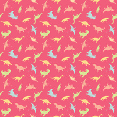 Dino Seamless Pattern, Cute Cartoon Hand Drawn Dinosaurs Doodles Vector Illustration