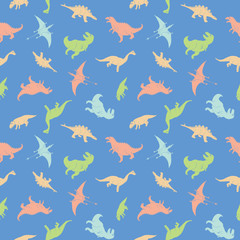 Dino Seamless Pattern, Cute Cartoon Hand Drawn Dinosaurs Doodles Vector Illustration