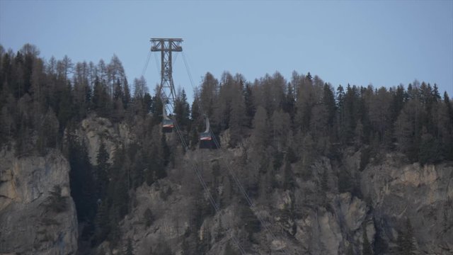 Still shot of cable cars to Col Rodella, Campitello di Fassa, Province of Trento, Trentino-Alto Adige/Sudtirol, Italy, Europe