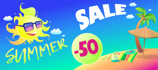 Summer symbol_Sun Sky Beach Banner Flyer Sale Promotion