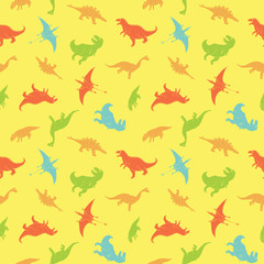 Dino Seamless Pattern, Cute Cartoon Hand Drawn Dinosaurs Doodles Vector Illustration