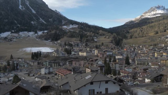 Panoramic view of Moena on sunny day in winter, Province of Trento, Italian Dolomites, Italy, Europe