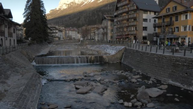 Avisio River in Moena in winter, Moena, Province of Trento, Italian Dolomites, Italy, Europe