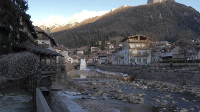 Avisio River in Moena in winter, Moena, Province of Trento, Italian Dolomites, Italy, Europe