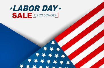 Labor Day sale background with USA national flag. Holiday design concept. Vector illustration.