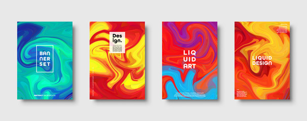 Colorful abstract geometric background. Liquid dynamic gradient waves. Fluid marble texture. Modern covers set. Eps10 vector.