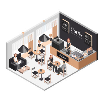 Isometric illustration of coffee shop