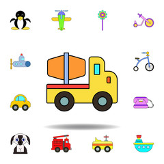 cartoon truck toy colored icon. set of children toys illustration icons. signs, symbols can be used for web, logo, mobile app, UI, UX