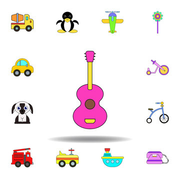 cartoon guitar toy colored icon. set of children toys illustration icons. signs, symbols can be used for web, logo, mobile app, UI, UX