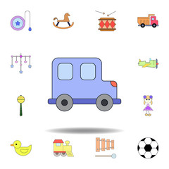 Fototapeta premium cartoon toy car colored icon. set of children toys illustration icons. signs, symbols can be used for web, logo, mobile app, UI, UX